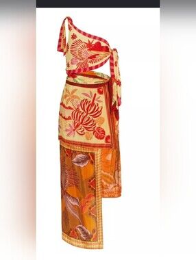 NWT Farm Rio One-Shoulder Scarf Dress in Golden Yellow & Orange
